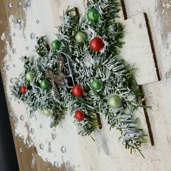 Hand Crafted One of a Kind Mixed Media Holiday Wall Art Hanging - Picture 2 of 10